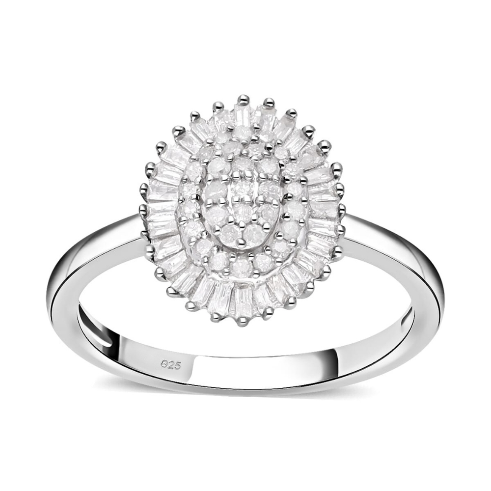 NWT 1/2 CTW DIAMOND RING IN PLATINUM OVER STERLING SILVER SZ 9.0